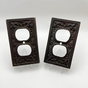 2 Cast Iron Fleur De Lis Style Outlet Covers Ornate Scroll Rustic Duplex Plates